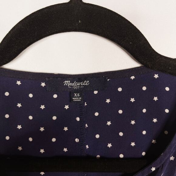 Madewell XSmall Navy Blue Silk Composition Tank Top Dots and Stars Split VNeck - Picture 4 of 8